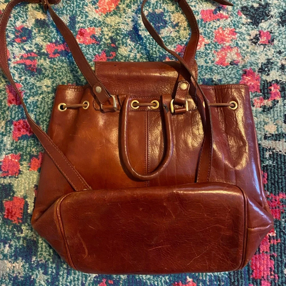 Henri Bendel Brown Valentino Vintage Ruff Hewn Leather Unisex Backpack